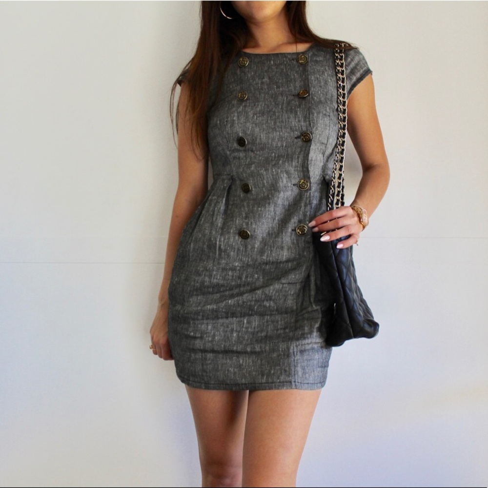 Gray Work Dress with Buttons & Pockets